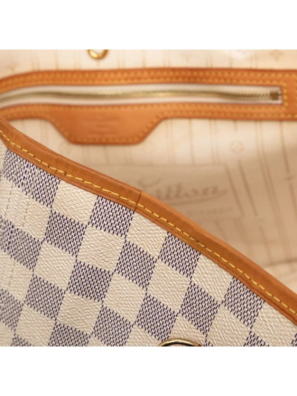 Louis Vuitton Damier Azur Neverfull GM Tote Shoulder Bag White Leather